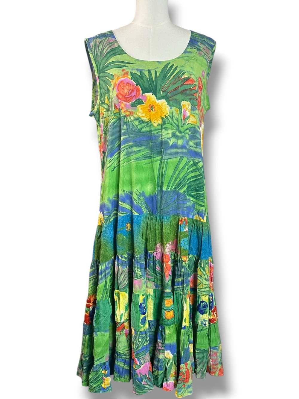 Vintage 90s Jams World Hawaiian Hattie Twirl Midi  Dress Medium Floral Tiered